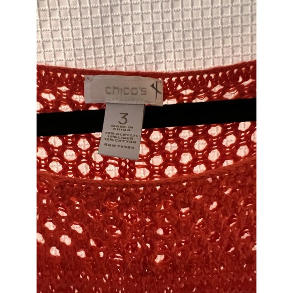CHICOS OS WOMENS ORANGE CROCHETED OPEN WEAVE TOP Boho - Picture 5 of 6